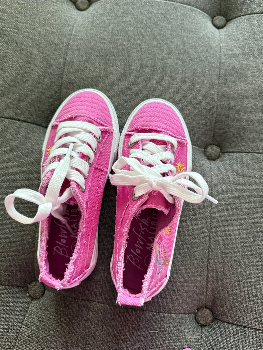 Girls Pink Canvas Lace-Up Sneakers with White Trim